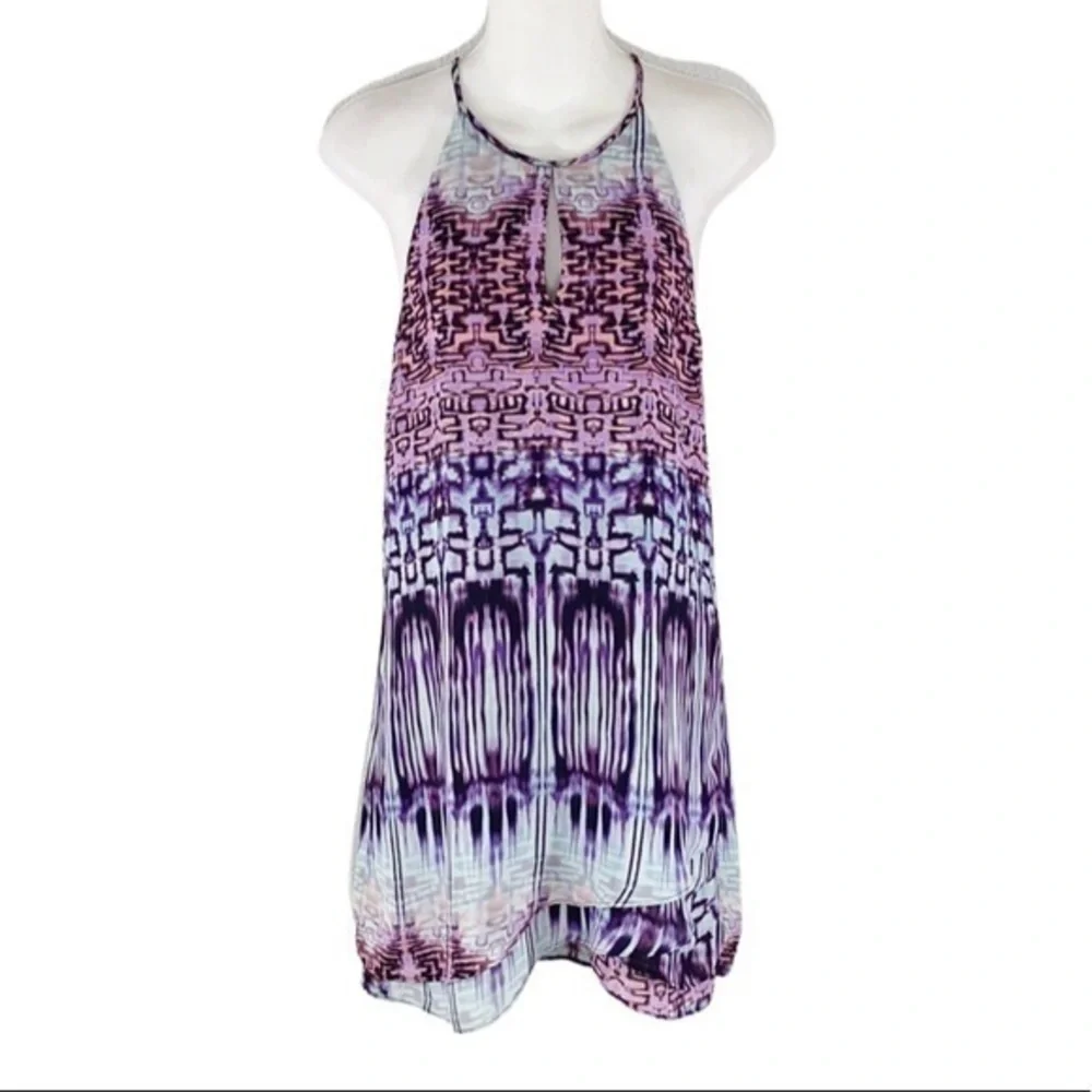 Parker blue purple abstract halter swing dress BB27